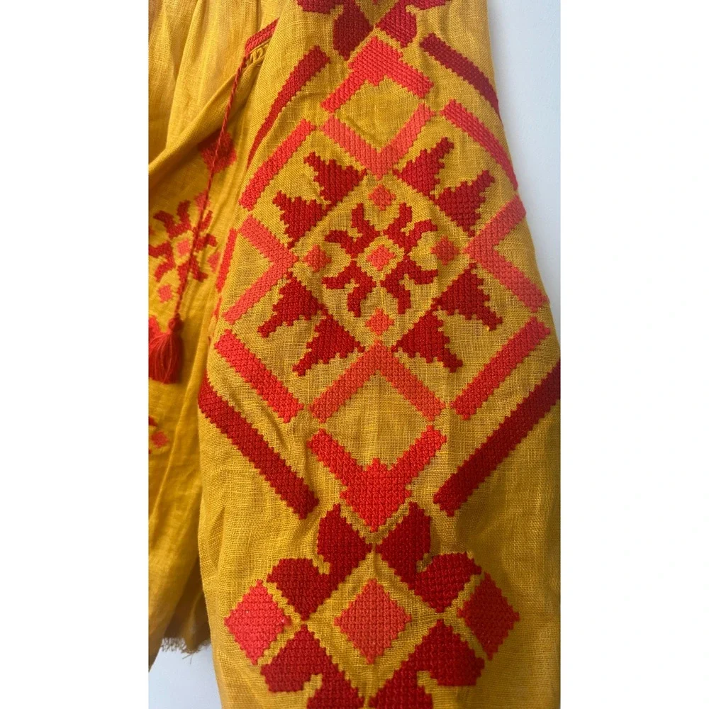 Anthro Sleeping Gypsy Embroidered Boho M Ukraine Cross Stitch Cottage Linen C7 - Picture 3 of 7